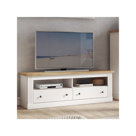 Mesa TV + 2C West MDF Blanco- Roble Aristán