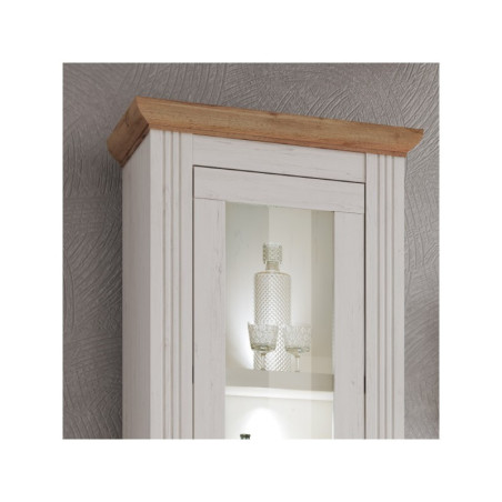 Vitrina Alta 2C West MDF Blanco- Roble Aristán