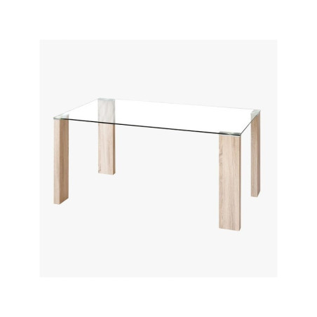 Mesa Comedor Valen Cristal Templado-Acero Roble 140x90