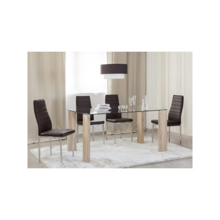 Mesa Comedor Valen Cristal Templado-Acero Roble 140x90