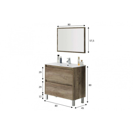 Mueble Lavabo + Espejo Dakota Color Nogal