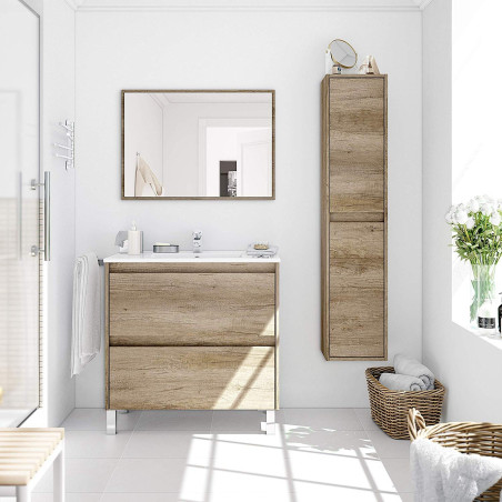Mueble Lavabo + Espejo Dakota Color Nogal