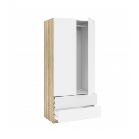 Armario 2 Puertas + 2 Cajones Modelo Nordic Color Roble-Blanco
