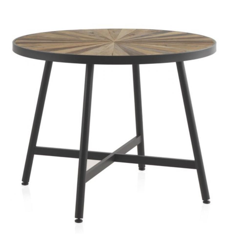 Mesa redonda de comedor Arya con pies de acero/madera y sobre de cristal