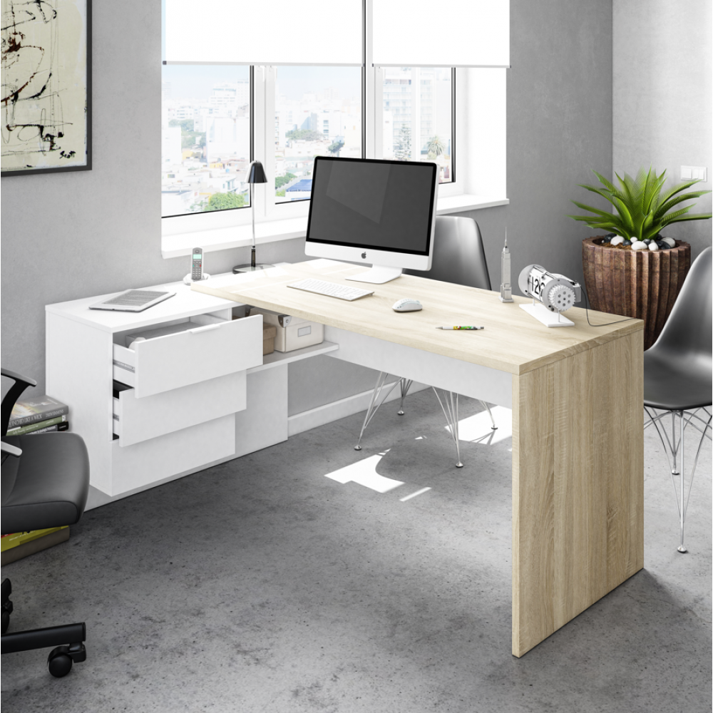 Mesa Oficina Reversible Style Roble Canadian-Blanco - Imagen 1